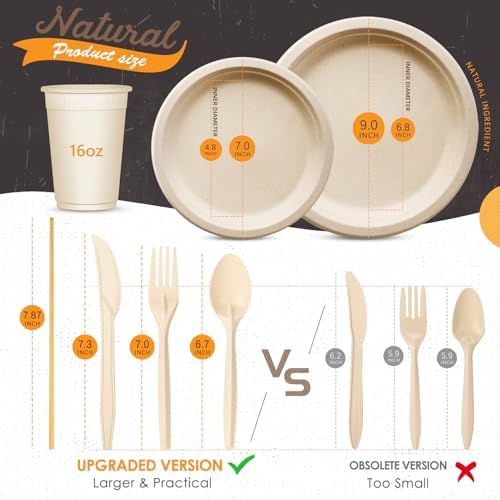 Gezond 350pcs Compostable Plates Set Heavy-duty Disposable Plates Utensils - Image 3
