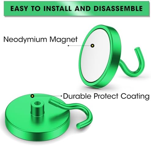 VNDUEEY Magnetic Hooks Heavy Duty, 110 Lbs Super Strong Magnets with Hook for Refrigerator, Cruise Must Haves, Neodymium Magnet Metal Hooks for Classroom, Kitchen, Office (Green, Pack of 10) - Image 4
