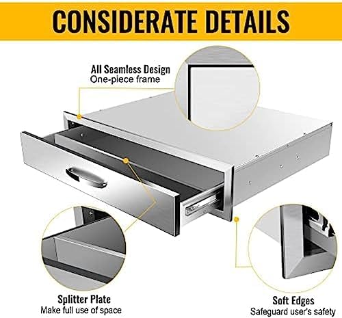 BBQ Outdoor Kitchen Drawers Stainless Steel 3-Drawer BBQ Drawer Enclosed Built-in Drawer Flush Mount for Outdoor Kitchens & BBQ Islands,30Wx23Dx6.5H - Image 4
