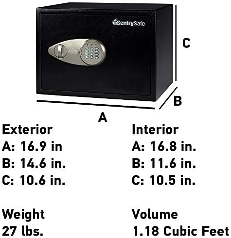 SentrySafe Black Home Safe with Shelf and Digital Keypad, Large Safe for Laptop, Documents, Money, Exterior: 10.6 x 16.9 x 14.6 Inches, X125 - Image 6