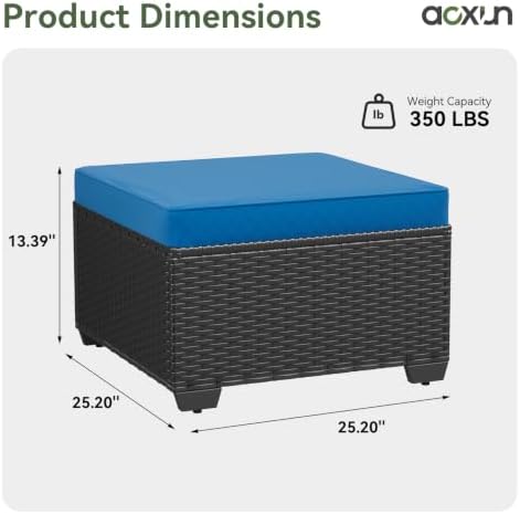 Aoxun 2 Piece Patio Sofa Ottomans with 4" Thick Cushions, Wicker Outdoor Couch Extension Set, All-Weather Rattan Seating Accessory for Backyard Furniture, Peacock Blue - Image 2