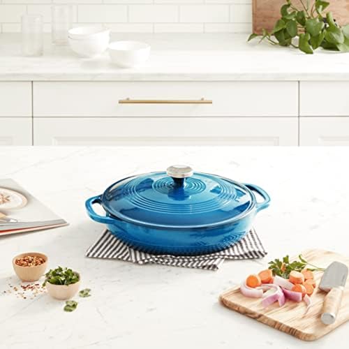 Lodge Essential Enamel Cast Iron Braiser, 3.6 Quart, Cornflower Blue - Image 2