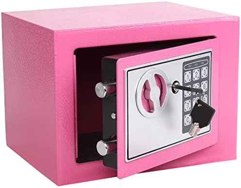 Yuanshikj Small Steel Security Safe Box with Keypad,Key;0.23 Cu Ft, Pink by Yuanshikj