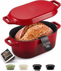 Kook Oval Dutch Oven, for Bread Baking, Sourdough Loaf Pan, Dual Handles, Enameled Cast Iron, with Sling, Dishwasher Safe, 3.4 Qt, Cherry Ombre by Kook