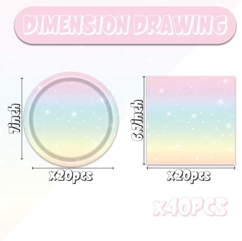 40pcs Pastel Rainbow Party Decorations Pastel Rainbow Paper Plates and Napkins For Baby Shower Decorations,Suitable for 20 Guests - Image 2