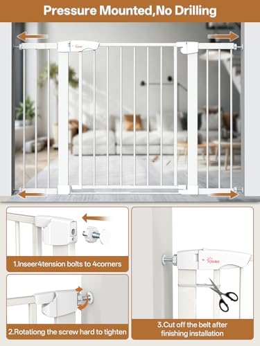 Baby Gate for Indoor Stairs & Doorways: Wide Expandable 27.9-46.8" Metal Safety Gate - Toddler Pets 30" Tall Dog Gate with Easy Install Pressure Mount Dual Lock & 2-Way Swing, White. - Image 5