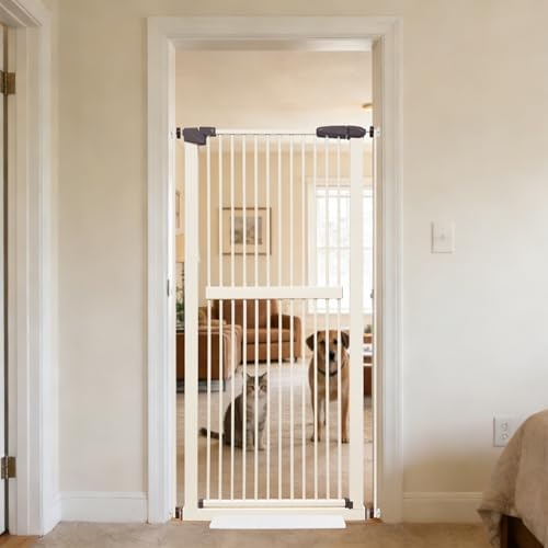 Lumizone 61.02" Extra Tall Pet Gate for Cat Dog 30.12"-34.05" Wide Cream by Lumizone