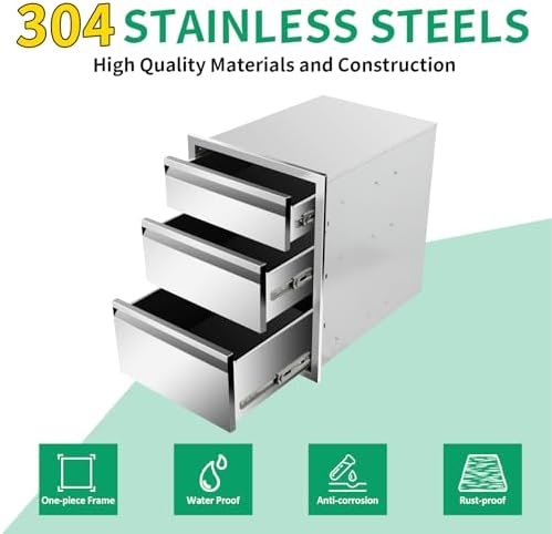 Outdoor Kitchen Drawers 18" W x 24" H x 23" D Stainless Steel Triple Drawers with Hidden Handle for BBQ Island, Patio Grill Station & Outdoor Kitchen Cabinets - Image 3