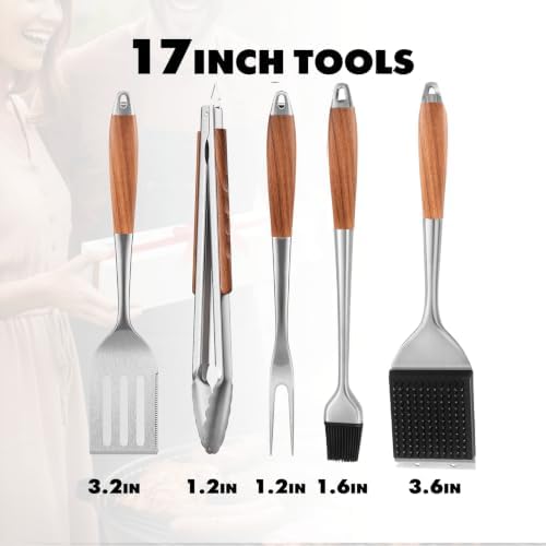Grill Utensils Set with Rosewood Handle, BBQ Accessories Tools Set of 5 - Image 2