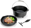 ROVSUN 3.7 QT Cast Iron Dutch Oven with Lid, Pre-Seasoned Camping Pot for Campfire Grill & Oven, 2-in-1 Skillet Lid + Lid Lifter Hook, Outdoor Cast Iron Camping Cookware for 2-4 People by ROVSUN