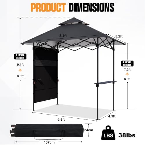 ABCCANOPY 8x5 Pop Up BBQ Grill Gazebo with Lights & Sidewall, Dark Gray - Image 2