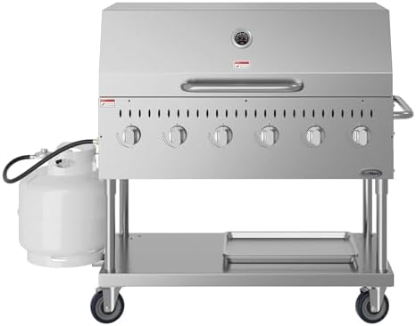 48 in. Commercial Outdoor Propane Gas Grill with Roll Dome Cover, ETL Listed in Stainless-Steel (CGKIT4-48D) by KoolMore