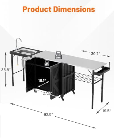 AECOJOY Outdoor Grill Cart with Sink, Storage Movable Folding Prep Station - Image 2