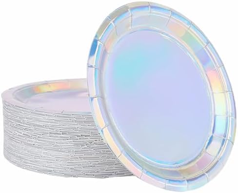 MaitianGuyou Iridescent Paper Plates Holographic Laser Round Party Plates,40 Pack 9 Inch Dinner Plate for Mermaid Cake Salad Pizza, Birthday Baby Shower Wedding Party Decorations(9 Inch) - Image 2