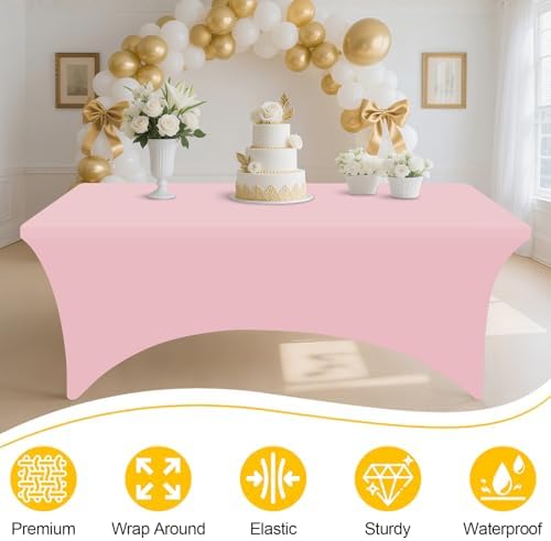 Smiry 2 Pack Spandex Table Cloth 6FT, Elastic Fitted Pink Tablecloth - Image 4