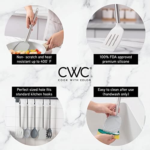 COOK WITH COLOR Silicone Cooking Utensils, Kitchen Utensil Set, Easy to Clean Silicone Kitchen Utensils, Cooking Utensils for Nonstick Cookware, Kitchen Gadgets Set, 5 Pieces, Grey Ombre - Image 3