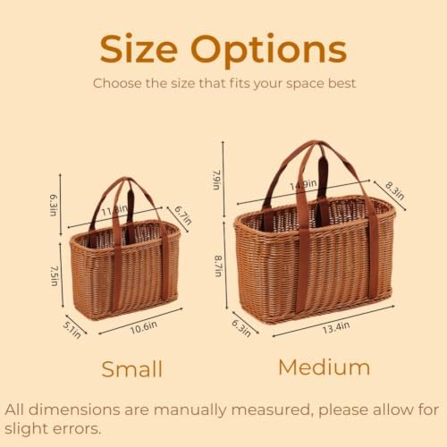 Shopping Wicker Basket with Handles, Handwoven Picnic Basket, Portable Storage Decor for Kitchen, Home, Outdoor and Farmers Market (S) - Image 2