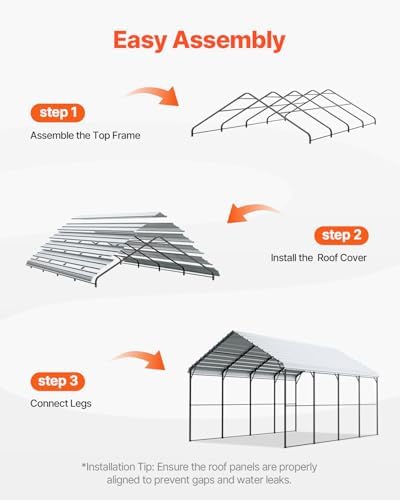 VEVOR Heavy Duty Metal Carport, 12' x 20' Outdoor Carport with Galvanized Steel Frame & Roof, Car Tent Garage Shade with Removable Sidewalls, Multi-Use Car Shelter for Pickup, Boat, Car & Tractors - Image 6