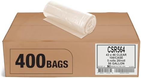 Aluf Plastics - Tough Garbage Bag, 56 Gallon, 2 Mil (eq), 43"x46", Clear, 400 Count (5 Rolls of 20) by AlufPlastics