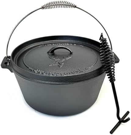 4.5 Quart Cast Iron Dutch Oven Pre-Seasoned Camp Pot with 10 inch Black Steel Lid Lifter and Polyester Carrybag - Image 3