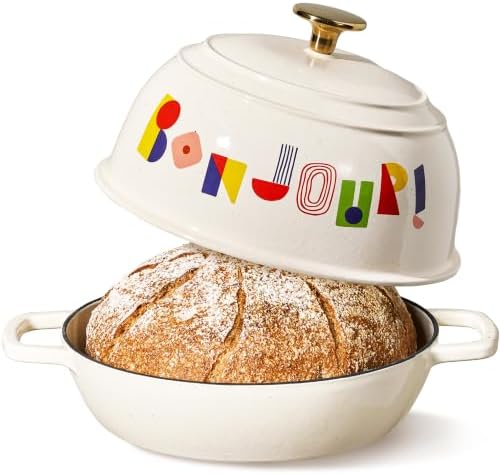 CAROTE Cast Iron Dutch Oven Pot with Lid, 5QT Round Bread Oven, Bonjour by CAROTE