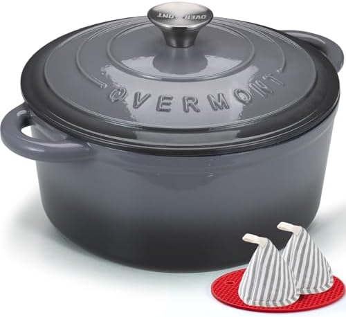 Overmont Enameled Cast Iron Dutch Oven - 4.5QT Pot with Lid Cookbook, Grey by Overmont