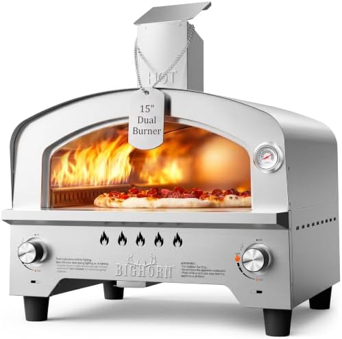 BIG HORN Gas Pizza Oven, Portable Propane Pizza Oven with 15 inch Pizza Stone, Stainless Steel Pizza Maker for Outdoor Cooking by BigHornOutdoors