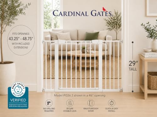 Cardinal Gates PG26.3 Baby & Pet Pressure Gate, White, 43.25-48.75 in - Image 2