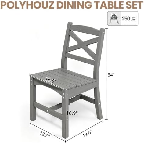 Outdoor Armless Dining Chairs Set of 4,HDPE Patio Chairs with Wide Seat,All-Weather HDPE Patio Armless Chairs for Porch, Backyard, Deck, White and Grey,Table not Included - Image 2