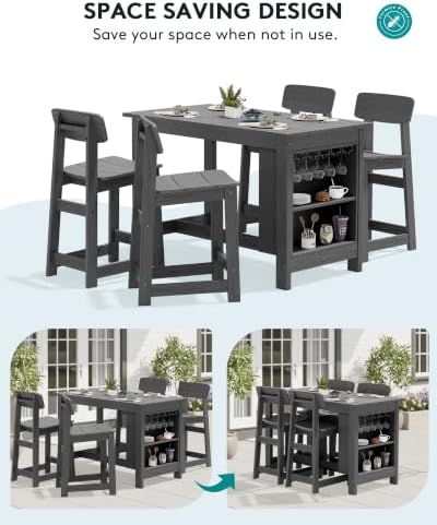 SERWALL 10-Piece Outdoor HDPE Counter-Height Bar Dining Set for 8, Gray - Image 5
