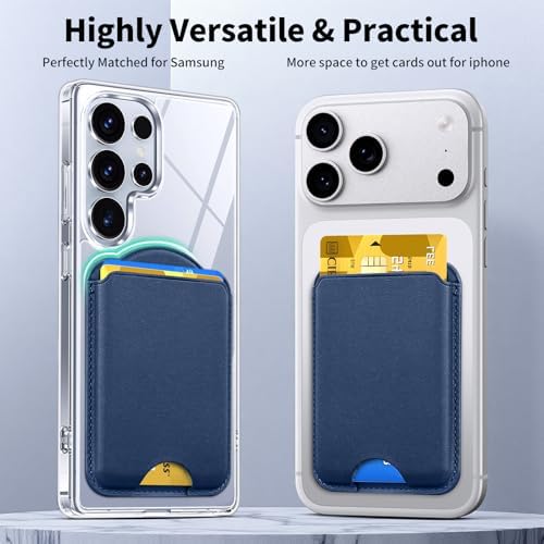 Magnetic Wallet for Samsung Galaxy S26 S25 S24 Series, Fold 8 Ultra with Magsafe Case, for iPhone 18-12 Series, RFID Blocking Leather Magnetic Card Holder | Holds 3 Cards | Blue - Image 4