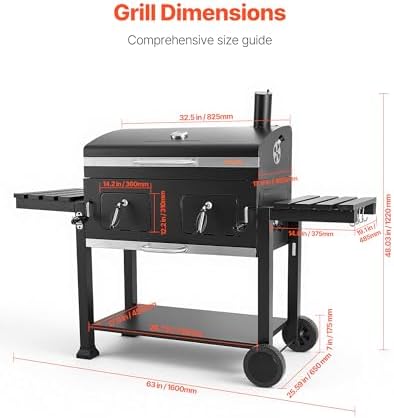 VEVOR Charcoal Grill, 780 sq.in. Extra-Large Charcoal Barbecue Grill with 2 Liftable Charcoal Trays & Folding Side Tables, High-Temp Powder-Coated Steel BBQ Cooking Grills for Patio Backyard Parties - Image 3
