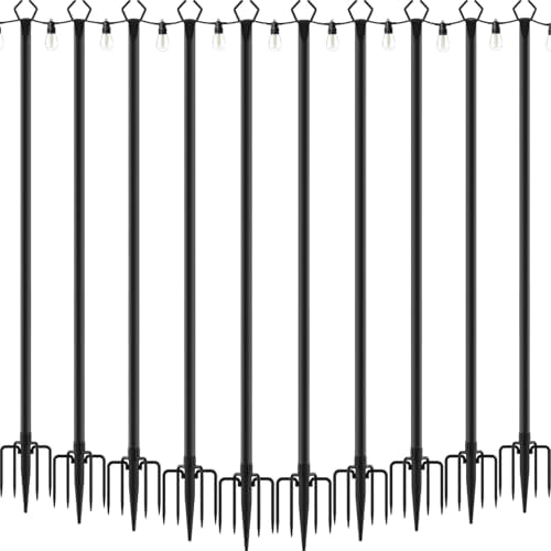 10Ft Exterior Light Poles 10 Pack, Durable Metal String Light Posts for Outdoor Use, Equipped with Fixed Brackets for Yard, Terrace, Backyard and Garden Lighting Decor by AILBTON