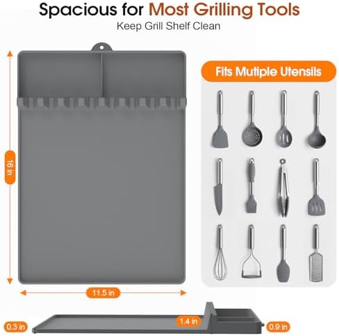 Silicone Grill Mats Compatible with Blackstone, Spatula Tools Mat with Drip Pad, Griddle Mats BBQ Grill Accessories, Side Shelf Pad for Kitchen Counter Outdoor Grill, Easy-to-Clean, Grey - Image 2
