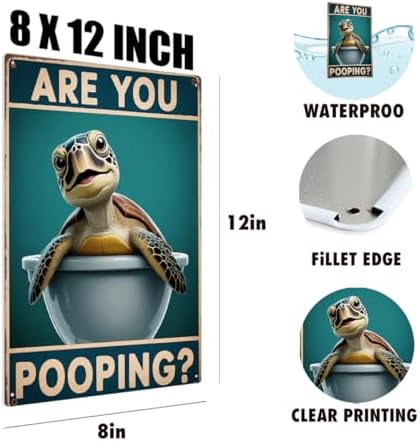 BEASTZHENG Funny Sea Turtle Bathroom Metal Tin Sign – Are You Pooping Turtle Decor, Ocean Theme Wall Art, Tropical Turtle Bathroom Accessories, Sea Life Tin Sign for Restroom - Image 3