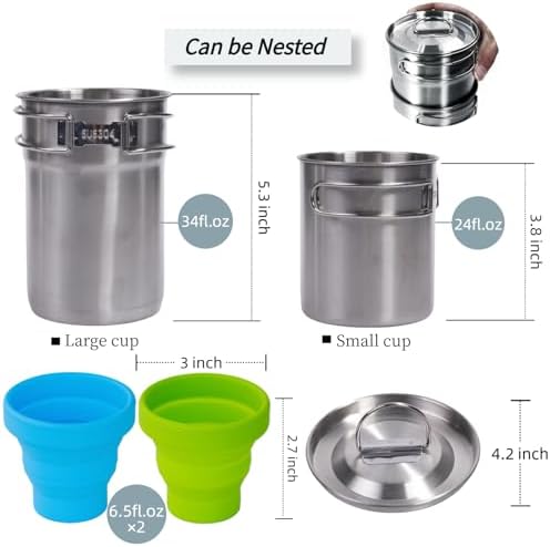KOKKOYA Stainless Steel Camping Cups Mug Small Backpacking Bush Pot Set - Image 2