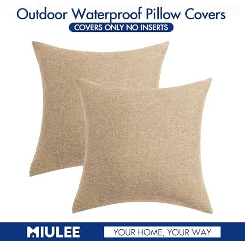 MIULEE Decorative Outdoor Pillow Covers Waterproof 16x16 Light Tan - Image 6