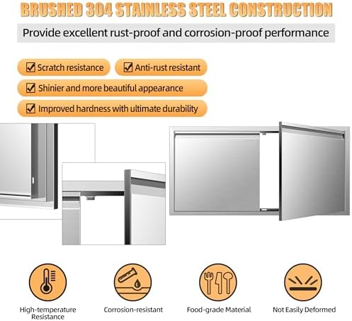 Outdoor Kitchen Doors 42W x 21H Inch Horizontal Handle Double BBQ Access Doors, 304 Stainless Steel for Outdoor Kitchen Cabinet Grill Station or BBQ Island - Image 7