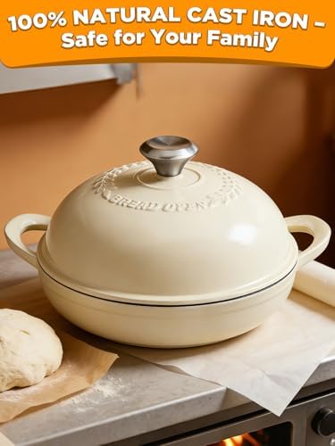Dutch Oven Bread Baking Pot with Lid 6QT Enameled Cast Iron Oven, White Design & Complete Sourdough Kit (Banneton Basket, Dough Tools, Silicone Sling) for Artisan Bread Making - Image 5