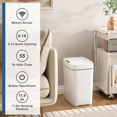 Vanpopubs 2 Pack 2.7 Gal Bathroom Trash Can with Lid, Automatic Trash Can Small Smart Garbage Can Touchless, Slim Motion Sensor Waterproof Plastic Trash Bins for Bedroom Office Kitchen Toilet, White - Image 2