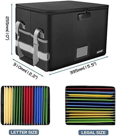 ENGPOW File Box with Lock, Fireproof Document Box with Pockets, Collapsible File Organizer Filing Storage Cabinet with Handle, Portable Home Office Safe for Hanging Letter/Legal Folders,Black,2 Pack - Image 5