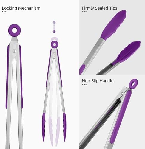U-Taste Kitchen Tong for Cooking, 600ºF Heat-Resistant Silicon, 2Pcs/Purple - Image 6
