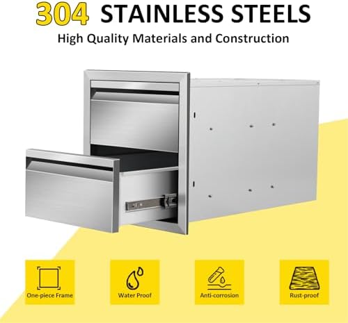 Outdoor Kitchen Drawers 14" W x 15"H x 23"D Double BBQ Drawers Stainless Steel Built-in Drawer for Outdoor Kitchen Island, Patio Grill Station - Image 3
