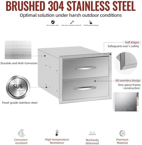 Outdoor Kitchen Drawers Stainless Steel, BBQ Drawer Inserts for Built-in Patio Grill Station, Outdoor Storage Drawer, 18''W x 15''H - Image 3