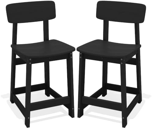 SERWALL Outdoor HDPE Counter-Height Bar Stools Set of 2, Black by SERWALL