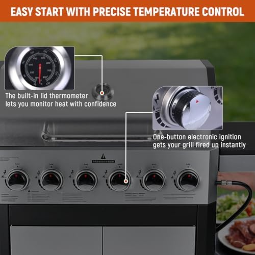 Redlife 6-Burner Propane Gas Grill, 60,000 BTU Outdoor BBQ Grill - Image 3