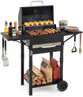 HAPPYGRILL Charcoal Grill with 2 Side Tables,Thermometer & 2 Wheels by HAPPYGRILL