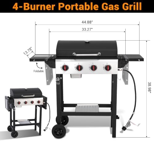 4-Burner Propane Gas Grill with Folding Side Tables - Image 2