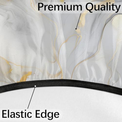 Fitted Round Tablecloth with Umbrella Hole and Zipper Marble Liquid Texture Outdoor Elastic Table Cloth 45"-56" Oil-Proof Waterproof White Gold Marble Patio Table Cover for Party Outdoor - Image 4
