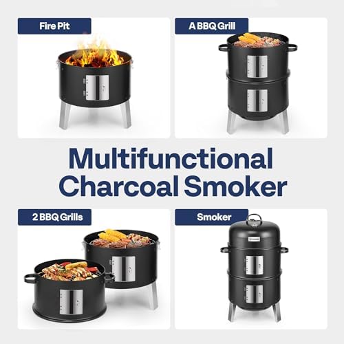 VIVOHOME 3-in-1 Vertical Charcoal Smoker - Image 3